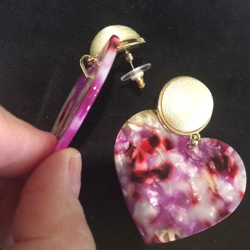 Gold and Purple Heart Earrings - Picture 6 of 6